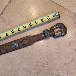 Vintage Western Brown Leather Belt with Silver Buckle
